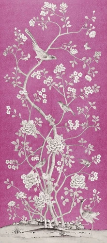 шинуазри, птицы, цветы, розовый фон, ветви, декоративные, восточный стиль, серо-белые рисунки, экзотические птицы, флора, фауна, пейзаж, для гостиной, для спальни, для кухни