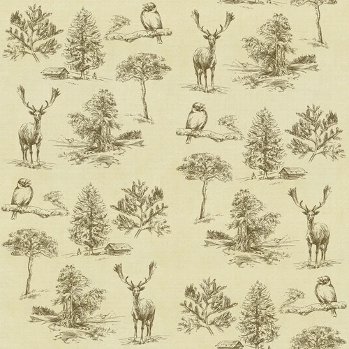 шинуазри, олени, совы, деревья, лес, домики, бежевый фон, графика, флора, фауна, винтажный стиль, декоративные, для гостиной, для спальни