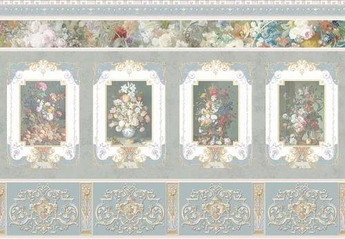 шинуазри, цветочные натюрморты, вазы с цветами, декоративные рамки, голубой и бежевый фон, классический орнамент, флора, винтаж, для гостиной, для спальни, для кухни