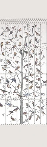 шинуазри, дерево, птицы, клетки, серый фон, ветви, декоративные, флора, фауна, графика, для гостиной, для спальни, для кухни