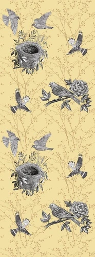 шинуазри, птицы, гнездо, ветви, цветы, бежевый фон, винтажный стиль, ботаническая иллюстрация, декоративные, для гостиной, для спальни, для кухни