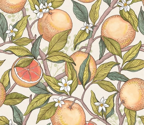 цветы, с фруктами, апельсины, кремовая, зеленая, желтая