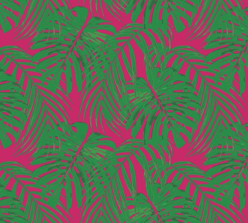 пальмовые листья, монстера, тропический орнамент, зелень, розовый фон, экзотика, лето, декоративный узор, яркие цвета, современный стиль, для гостиной, для спальни, для офиса, природа