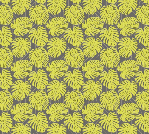 монстера, пальмовые листья, тропический орнамент, желтые листья, серый фон, экзотика, лето, декоративный узор, яркие цвета, современный стиль, для гостиной, для спальни, для офиса, природа