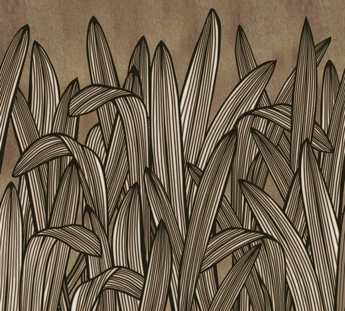 абстракция, графический рисунок, листья, коричневый фон, минимализм, черные контуры, декоративный узор, современный стиль, для гостиной, для офиса, арт-деко, геометрия