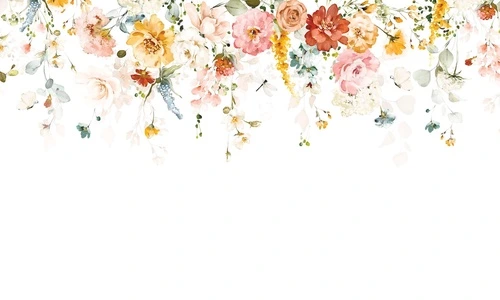 цветы, свисающие, розовая, желтая, на белом фоне, с пионами