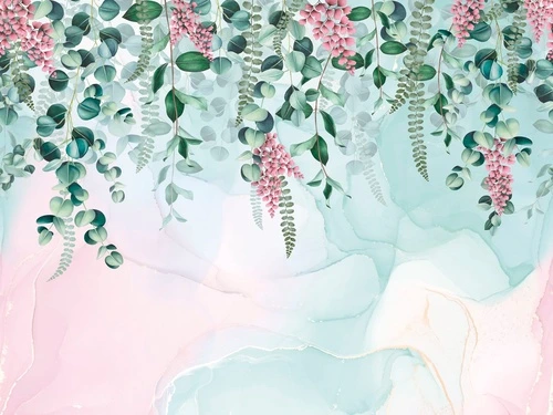 цветы, свисающие, ветки, листья, зеленая, глициния, розовая