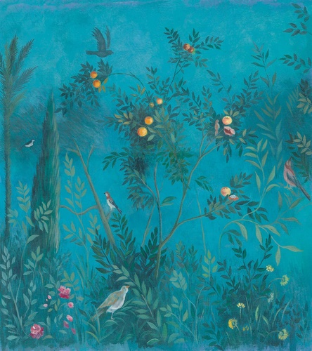 шинуазри, сады, с фруктами, синий, птицы, апельсины, синяя