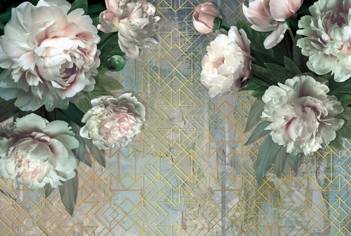 цветы, пионы, белые, пионы на стену, с пионами, цветы крупно, узоры, узор, голубая, на голубом фоне