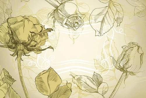 цветы, зеленые, горчичные, графика, рисунок