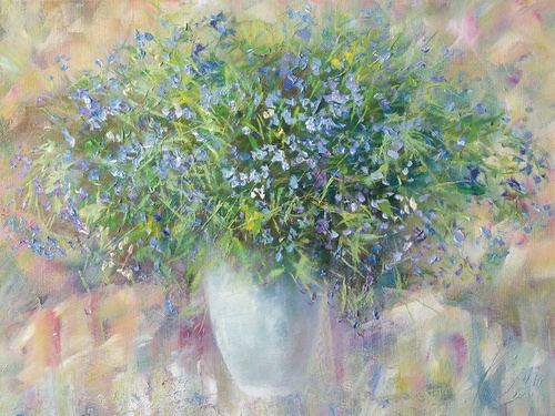 цветы, живопись, картины, голубая