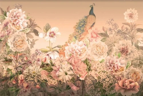 цветы, павлин, персиковая, пудровый цвет
