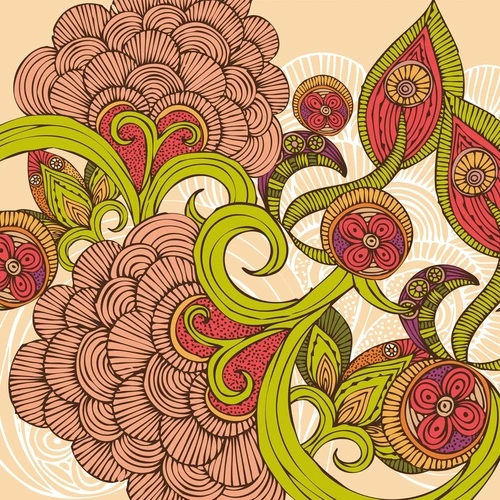 цветы, графика, яркие, розовая, узоры