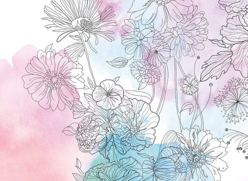 цветы, абстракция, розовая, графика,  бирюзовая