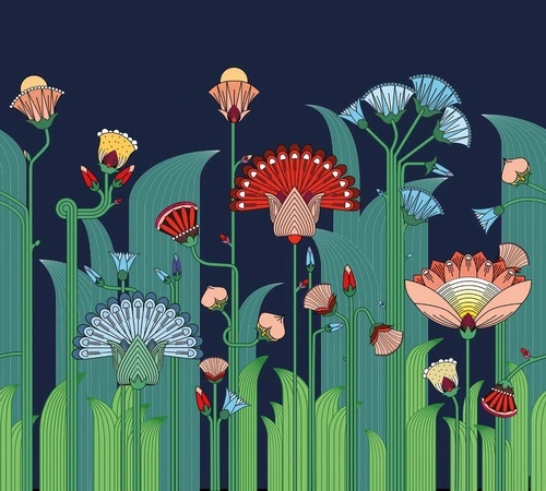 цветы, зеленая, на черном фоне