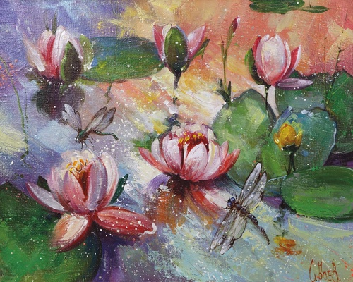 цветы, кувшинки, живопись, картины, живописные