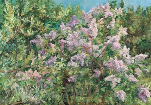 цветы, сирень, куст сирени, акварель, живопись