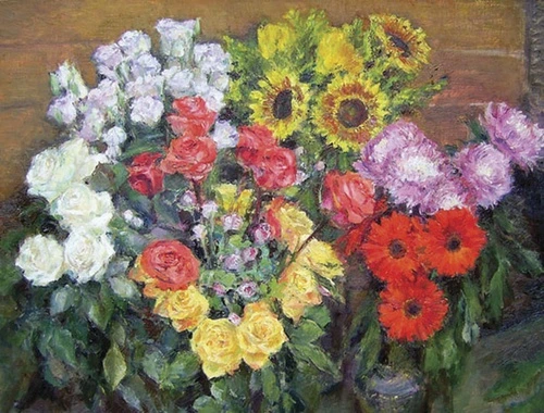 цветы, живопись, картины, белые, желтая, красная, зеленая