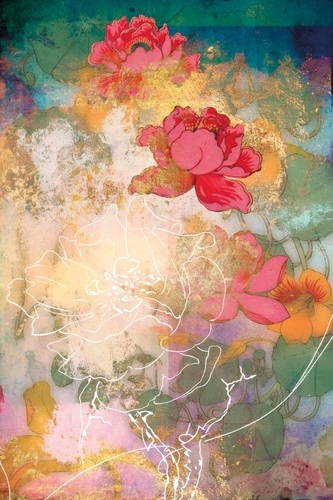 цветы, абстракция, пионы, красный, желтая