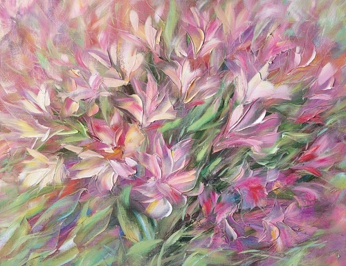 цветы, абстракция, живопись, картины, розовая, сиреневая