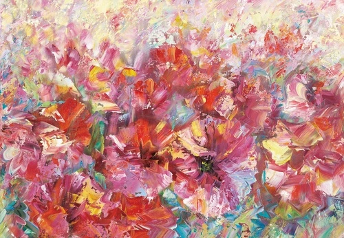 цветы, абстракция, живопись, картины, яркие, красная