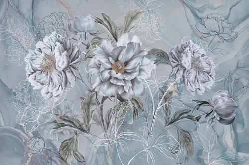 цветы, с графикой, голубая