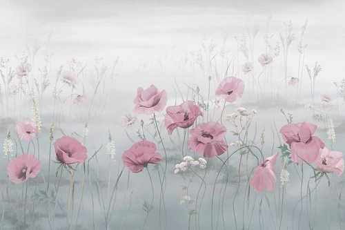 цветы, маки, розовая, на сером фоне