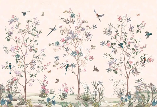 популярные, шинуазри, сад, райский сад, райские птицы, розовая, пастельная, сад с розами, деревья, дерево, новинки