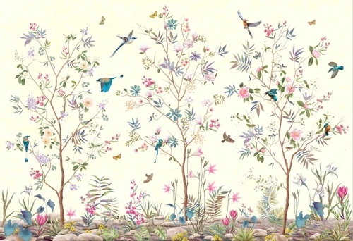 в гостиную, шинуазри, светлые, сад, с птицами, с цветами, красивые, необычные, лучшие