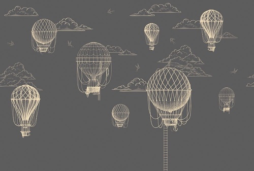 графика, золотые линии, воздушные шары, темные, с золотом, на черном фоне