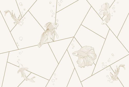 графика, геометрия, рыбы, светлые, бежевые, линии