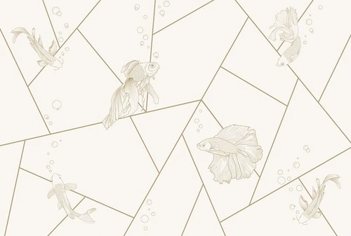 графика, геометрия, рыбы, светлые, бежевые, линии