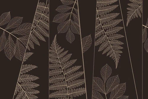 графика, листья, золотые листья, темные, на черном фоне