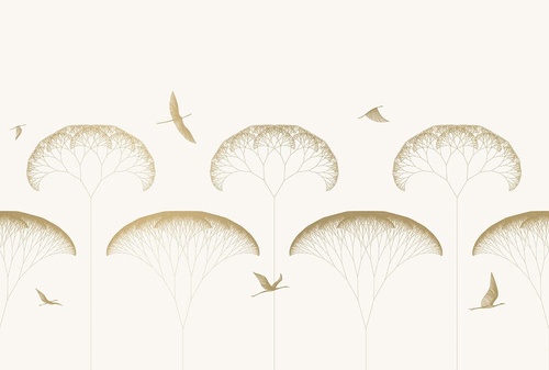 графика, дерево, деревья, птицы, бежевые