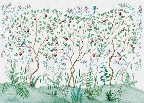 шинуазри, на светлом фоне, сад, яркие