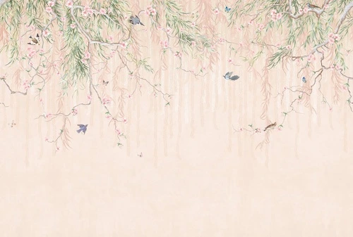 шинуазри, ветки, свисающие, листья, персиковая, абрикосовая