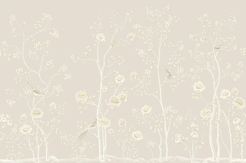 шинуазри, бежевые, светло бежевая, деревья, розы, птицы