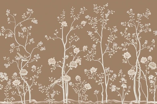 шинуазри, коричневая, цвета кофе, кофейная, деревья, розы, птицы