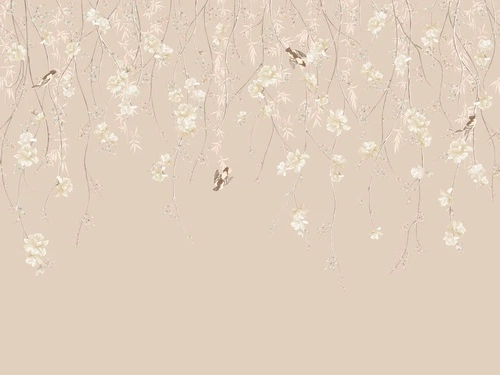 шинуазри, свисающие, бежевые, белые, с птицами