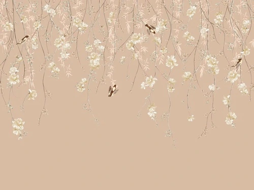 шинуазри, свисающие, кофейная, цвета кофе с молоком, с птицами