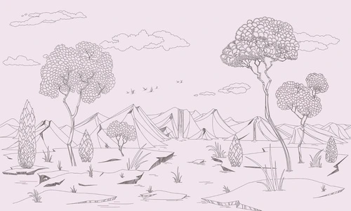 графика, сиреневая, светлая, горы, деревья