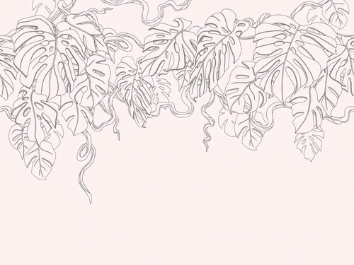 графика, светло розовая, серая, светлые, листья, тропические