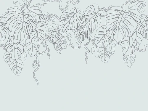 графика, серая, серо голубая, линии, листья, тропические, свисающие