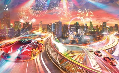 в детскую комнату, машина, красная, мегаполис