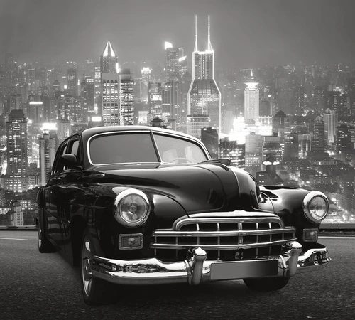 в детскую комнату, черно-белые, машина, ретро