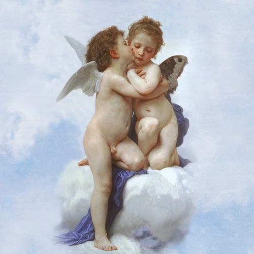 живопись, два ангела, на небе, на облаках