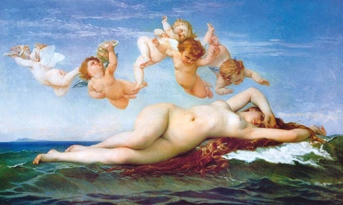 живопись, с ангелами, девушка, море, небо, облака