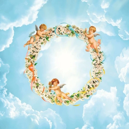 живопись, потолок, венок из цветов, ангелы