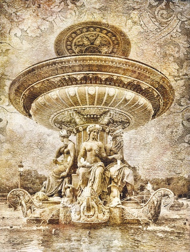 графика, в загородный дом, развалины, фонтан