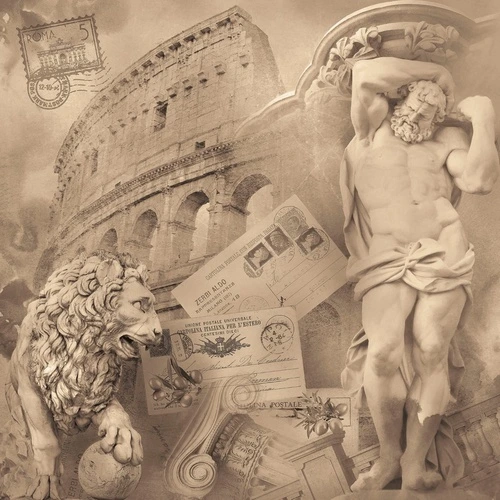 графика, в загородный дом, развалины, атлант, лев, коллизей